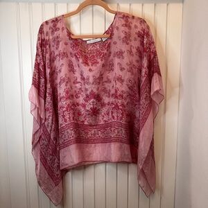 Charlotte Russe Y2K Pink Floral Paisley Sheer Handkerchief Boho Top